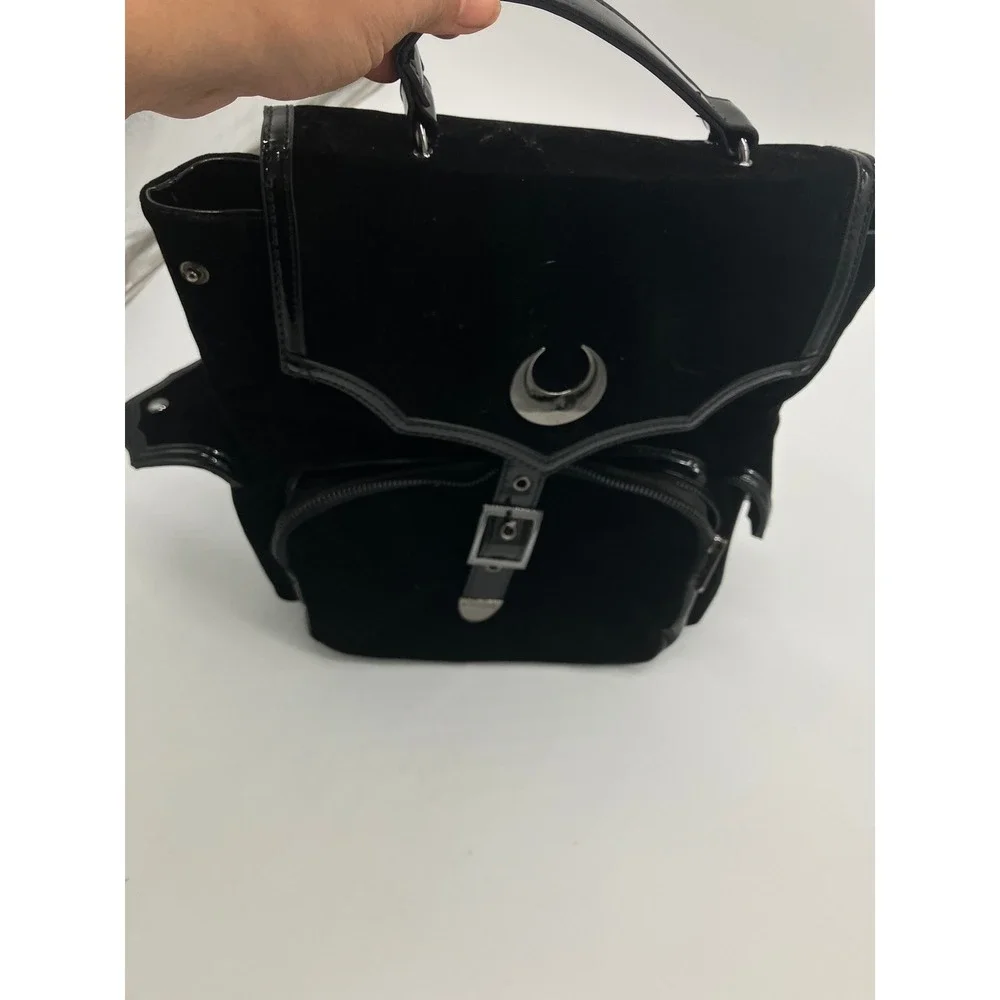Killstar Black Velvet Crescent Moon Gothic Backpack Vegan Leather Trim Witchy